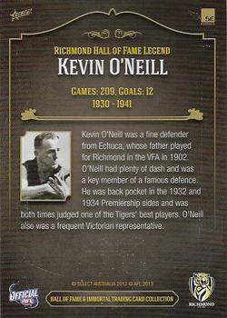 2013 Richmond Hall of Fame and Immortal Trading Card Collection #4 Kevin O'Neill Back